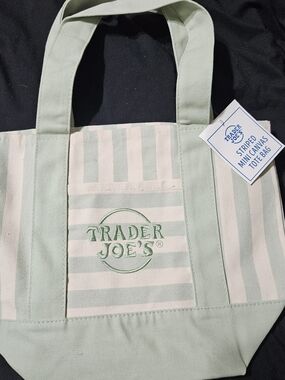 Trader Joe's Mint & Cream Striped Canvas Tote